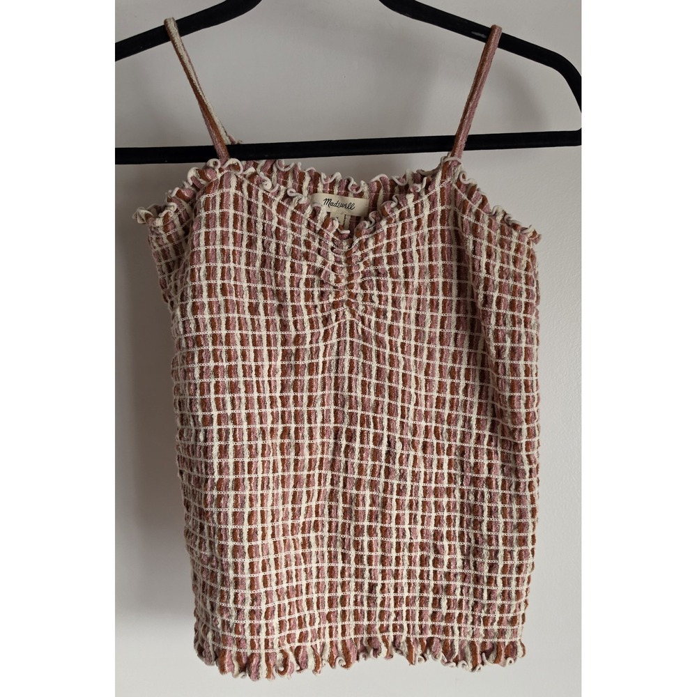 Madewell Brown Tank Top Women M Sleeveless Stretch Checkered Boho Casual Cami